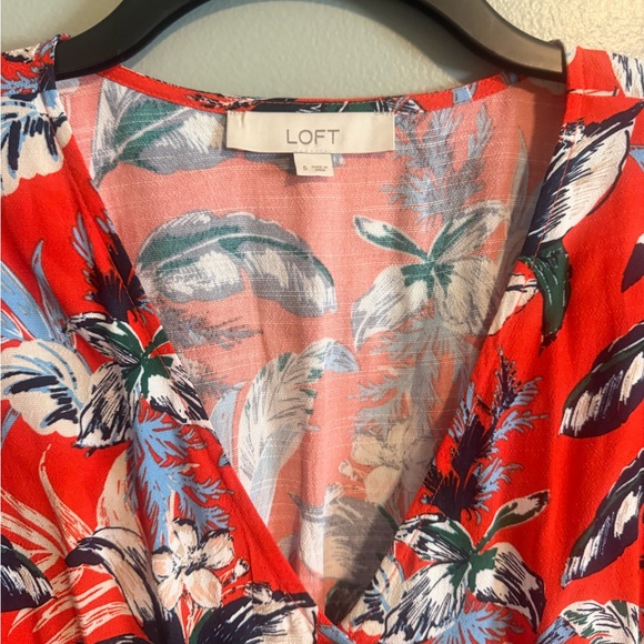 LOFT Orange Tropical Floral Maxi Button Up Dress with Tie Waist size 6 - Picture 4 of 13